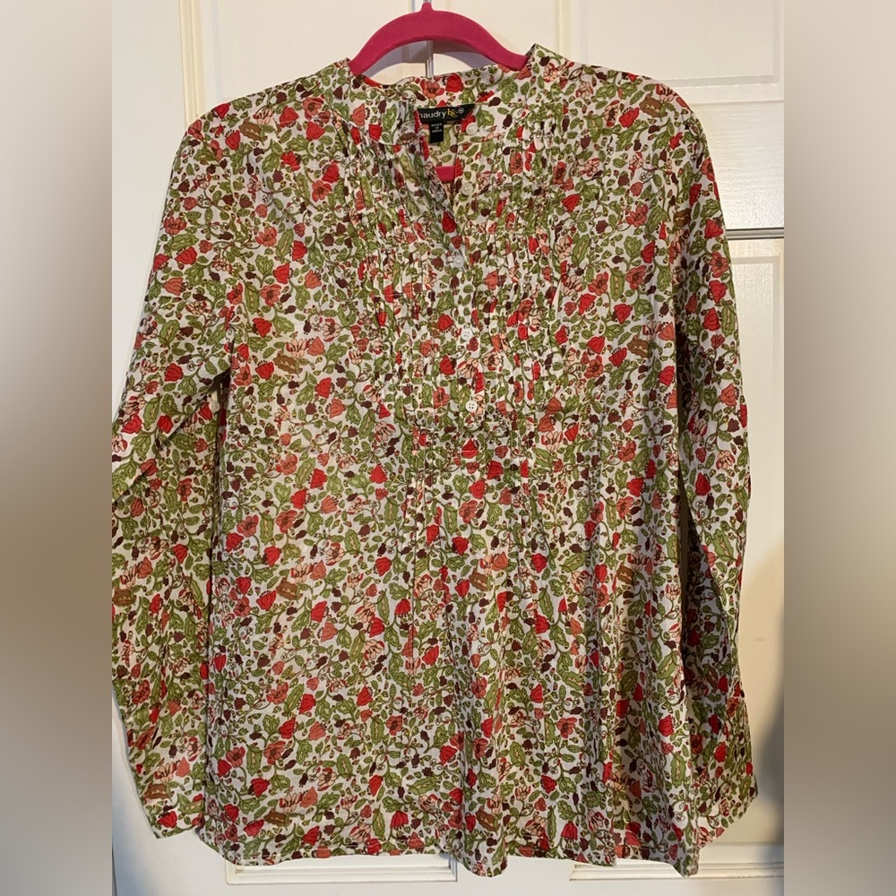 088 Chaudry KC by Raga Multi Floral Long Sleeve Pleated Boho Cottage, Medium
